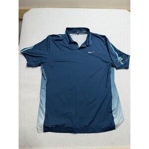 Nike Tiger Woods Collection Dri-Fit Golf Polo XL Blue Trappers Turn Patch